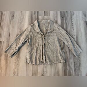 Flax M Oatmeal Linen Button Up Blouse